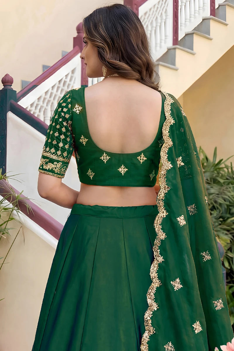 Green Rangoli Silk Embroidered Lehenga Choli