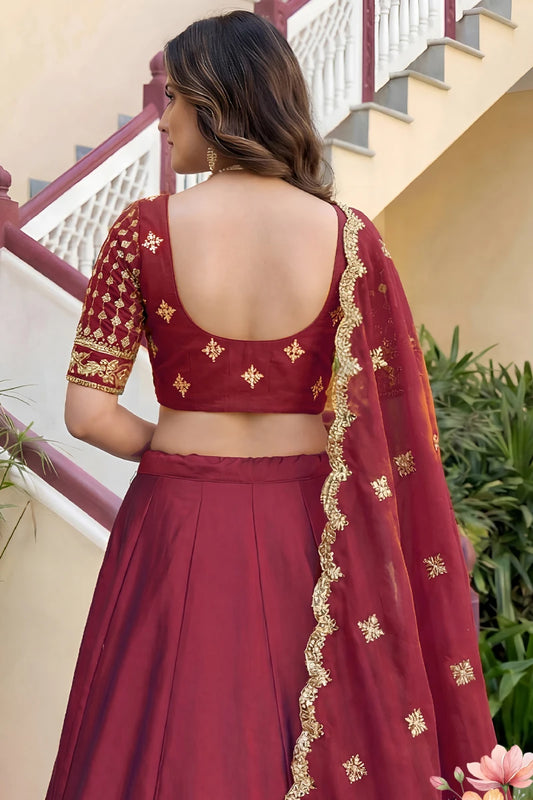 Maroon Rangoli Silk Embroidered Lehenga Choli