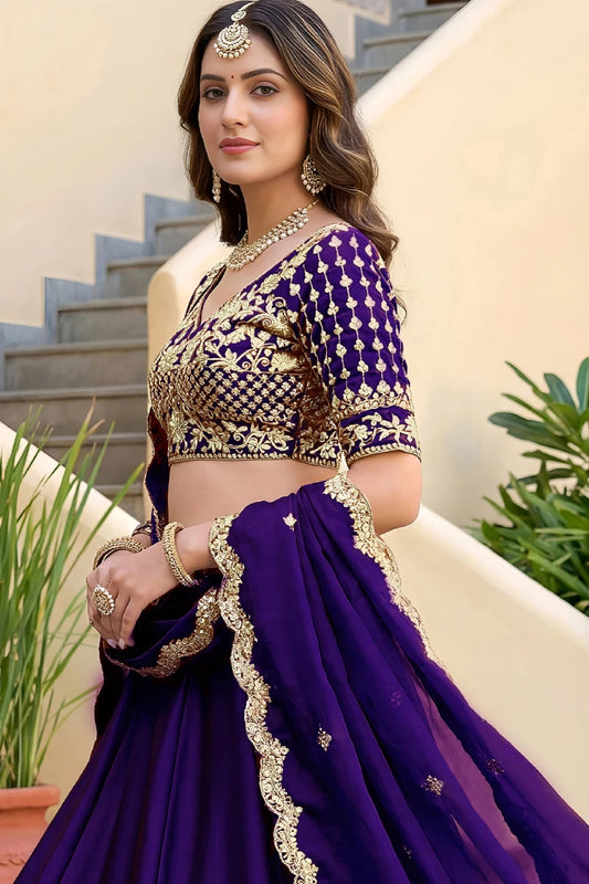 Purple Rangoli Silk Embroidered Lehenga Choli