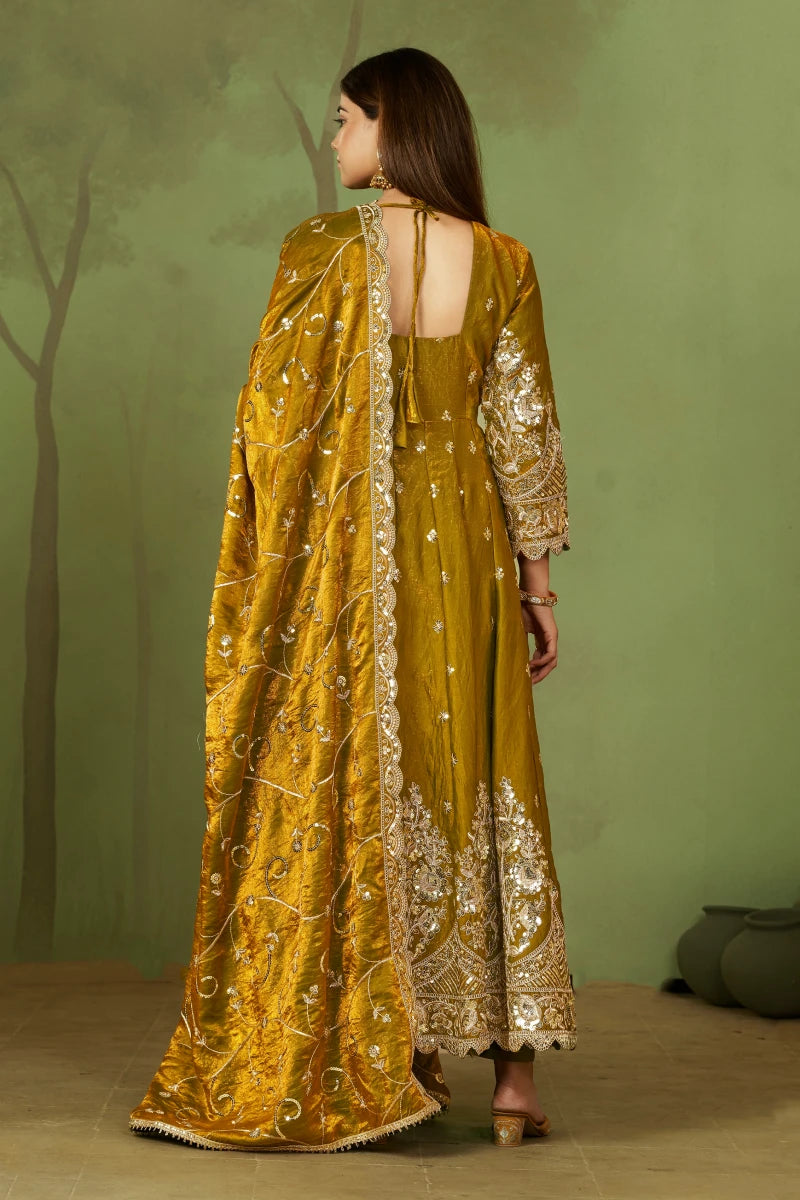 Mustard Jelly Simmar Silk Embroidered Anarkali Suit with Dupatta