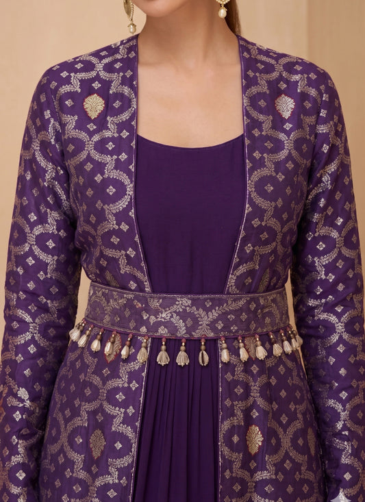Purple Brocade Georgette Anarkali Gown Suit