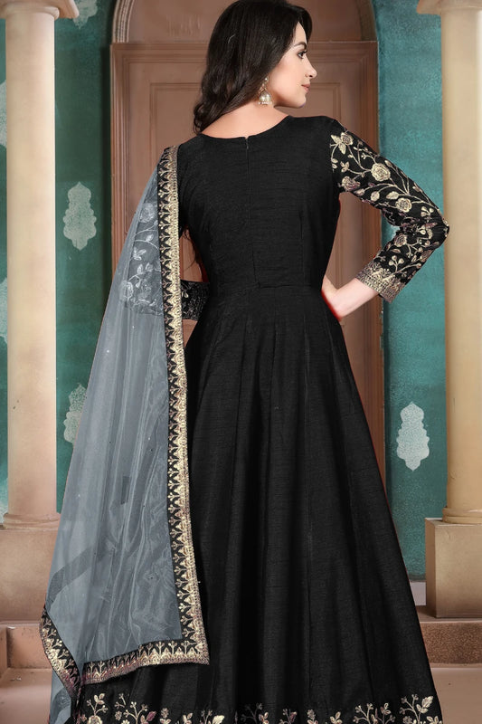 Black Art SIlk Emebroidered Anarkali Gown