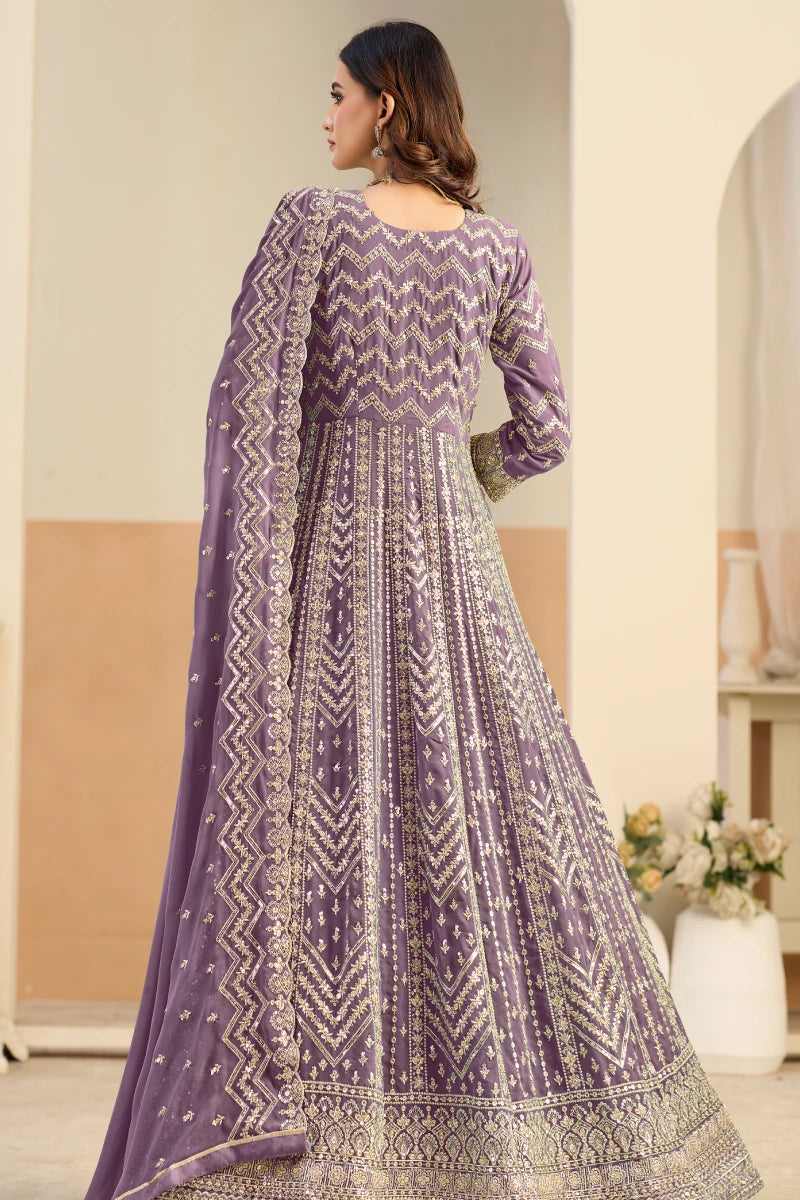 Pastel Purple Embroidered Georgette Anarkali Gown