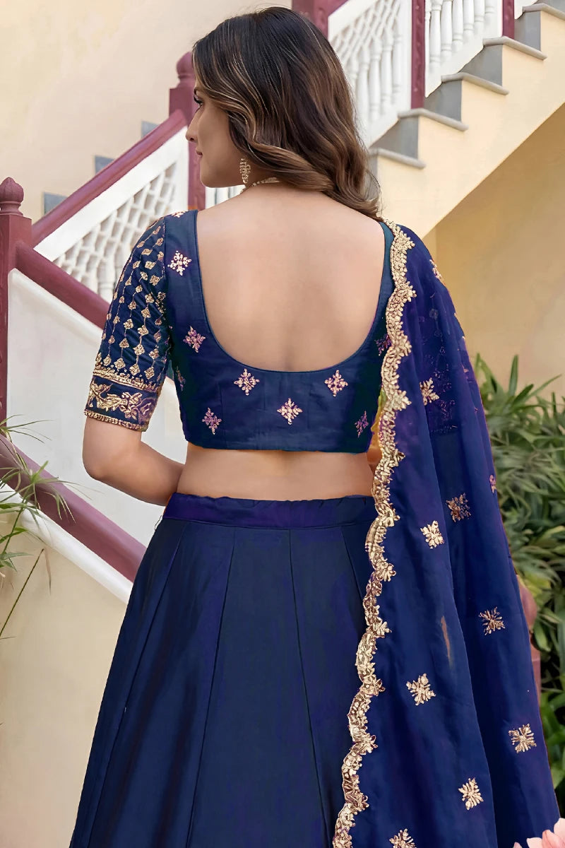 Blue Rangoli Silk Embroidered Lehenga Choli