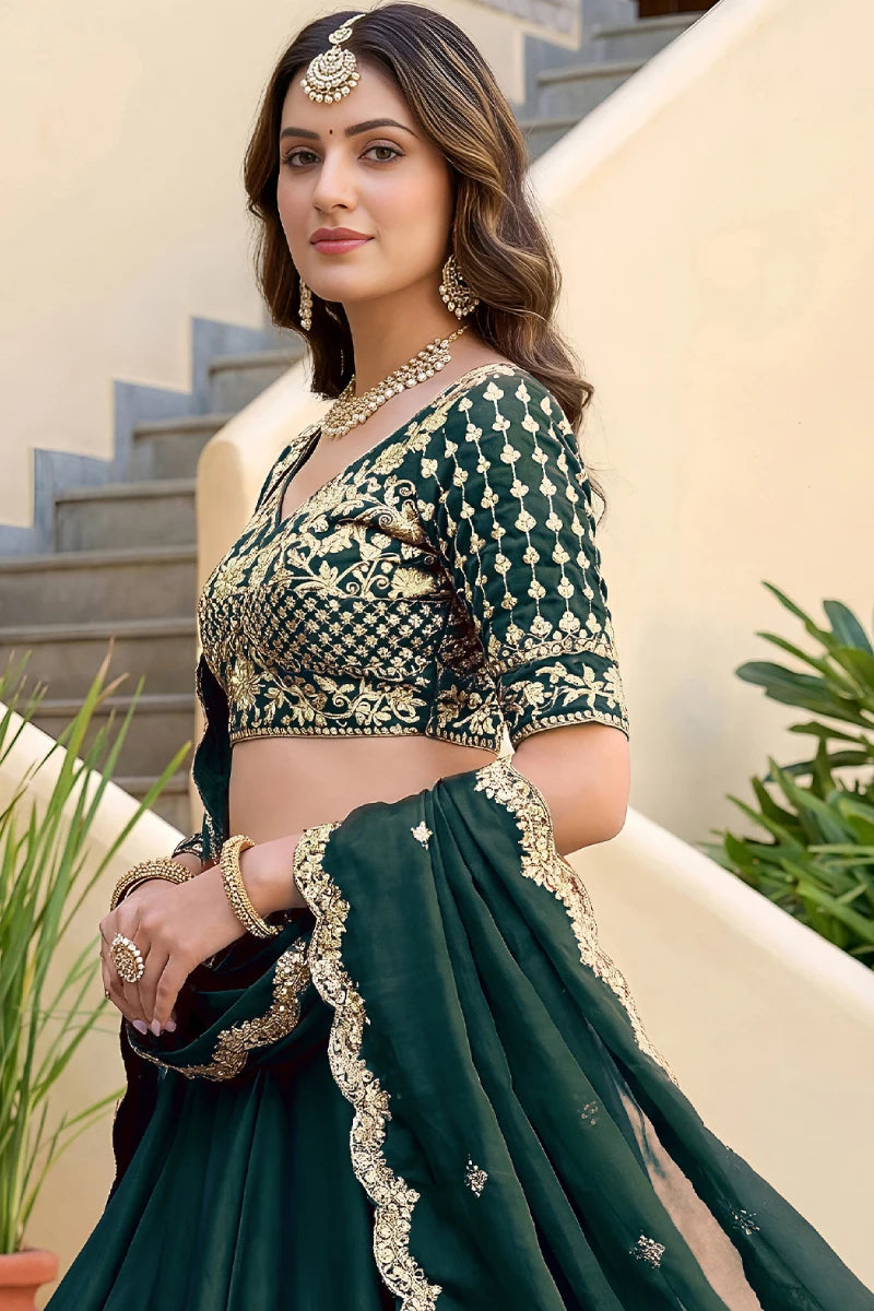 Green Rangoli Silk Embroidered Lehenga Choli
