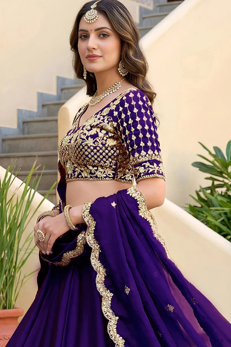 Purple Rangoli Silk Embroidered Lehenga Choli