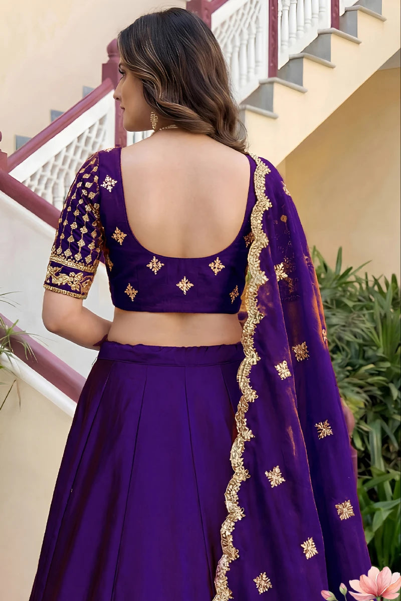 Purple Rangoli Silk Embroidered Lehenga Choli