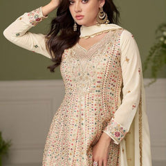 Cream Embroidery Real Georgette Salwar Suit
