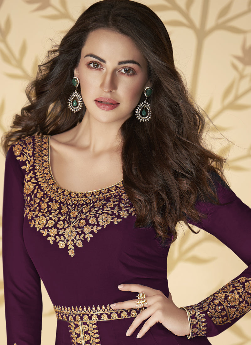 Wine Georgette Embroidered Anarkali Suit