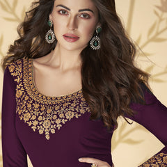 Wine Georgette Embroidered Anarkali Suit