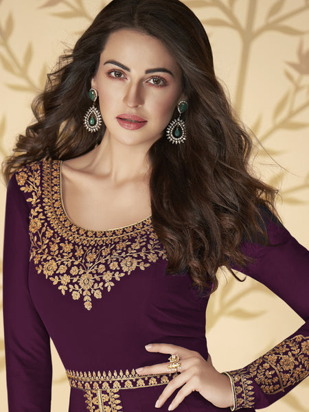 Wine Georgette Embroidered Anarkali Suit