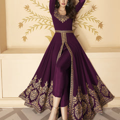 Wine Georgette Embroidered Anarkali Suit