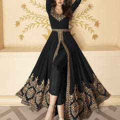 Black Georgette Embroidered Anarkali Suit