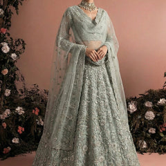Grey Net Embroidered Wedding Lehenga