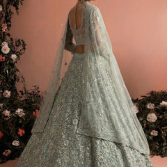 Grey Net Embroidered Wedding Lehenga