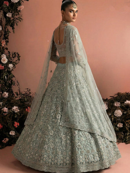 Grey Net Embroidered Wedding Lehenga
