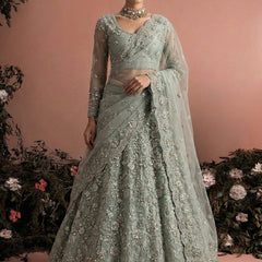 Grey Net Embroidered Wedding Lehenga