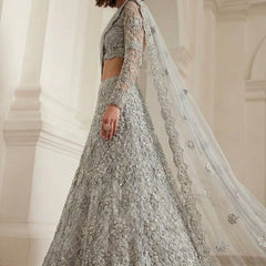 Grey Net Thread Work Wedding Lehenga