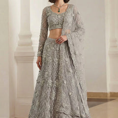 Grey Net Thread Work Wedding Lehenga