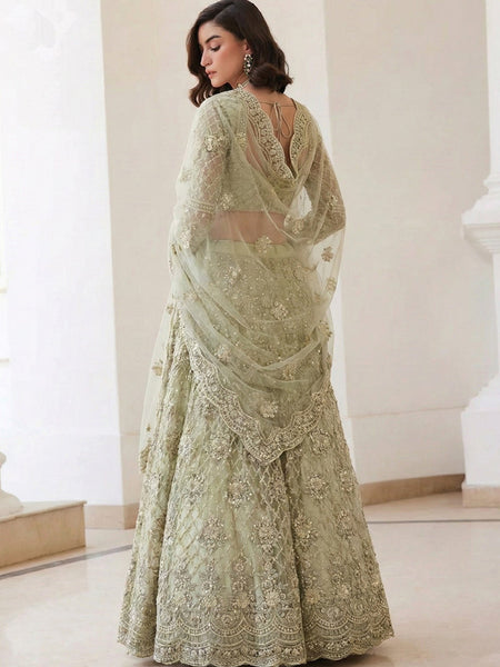 Light Green Net Thread Work Wedding Lehenga