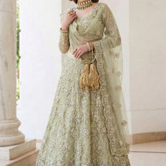 Light Green Net Thread Work Wedding Lehenga