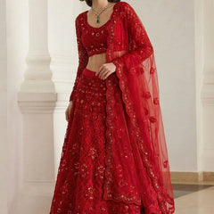 Red Net Thread Work Wedding Lehenga