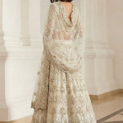 Off White Net Thread Work Wedding Lehenga