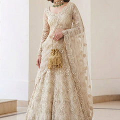 Off White Net Thread Work Wedding Lehenga