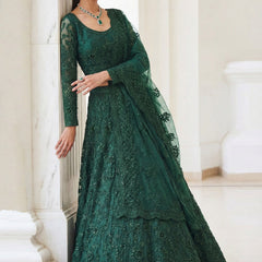 Green Net Thread Work Wedding Lehenga