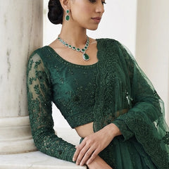 Green Net Thread Work Wedding Lehenga