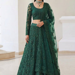 Green Net Thread Work Wedding Lehenga