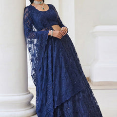 Blue Net Thread Work Wedding Lehenga