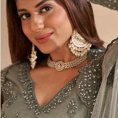 Lime Green Net Embroidery Designer Lehenga Choli