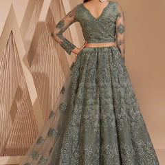 Lime Green Net Embroidery Designer Lehenga Choli