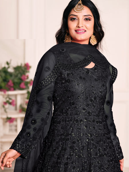 Black Net Emboidered Wedding Wear Anarkali Suit