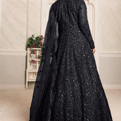 Black Net Emboidered Wedding Wear Anarkali Suit