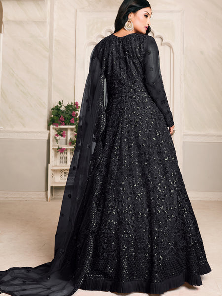 Black Net Emboidered Wedding Wear Anarkali Suit