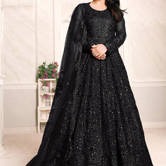 Black Net Emboidered Wedding Wear Anarkali Suit
