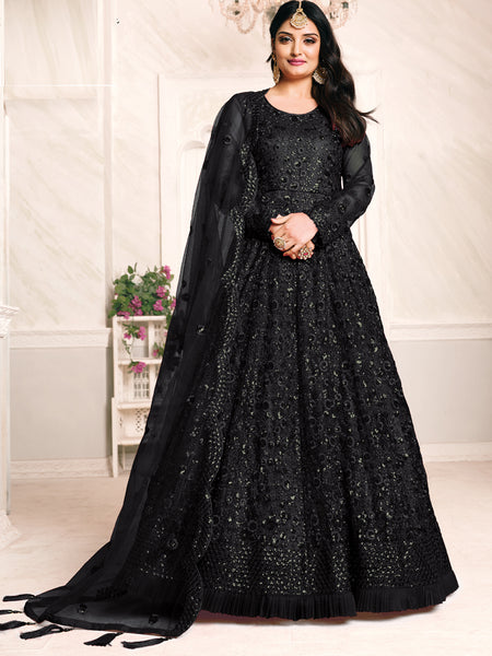 Black Net Emboidered Wedding Wear Anarkali Suit