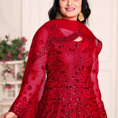 Red Net Emboidered Wedding Wear Anarkali Suit