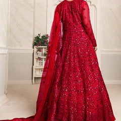Red Net Emboidered Wedding Wear Anarkali Suit