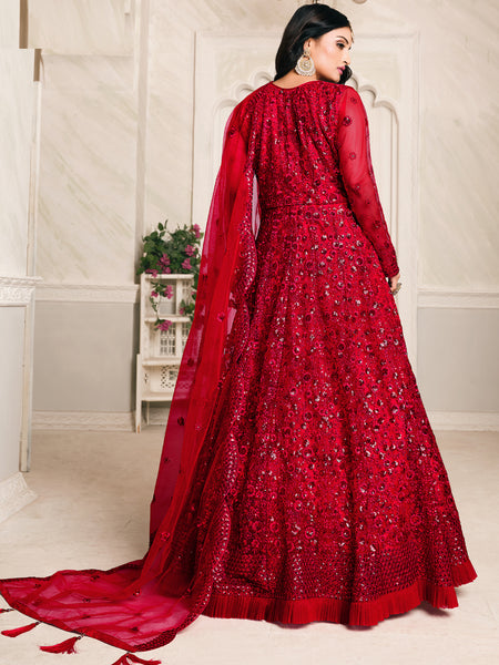 Red Net Emboidered Wedding Wear Anarkali Suit