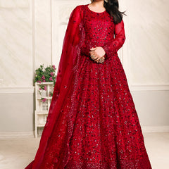 Red Net Emboidered Wedding Wear Anarkali Suit