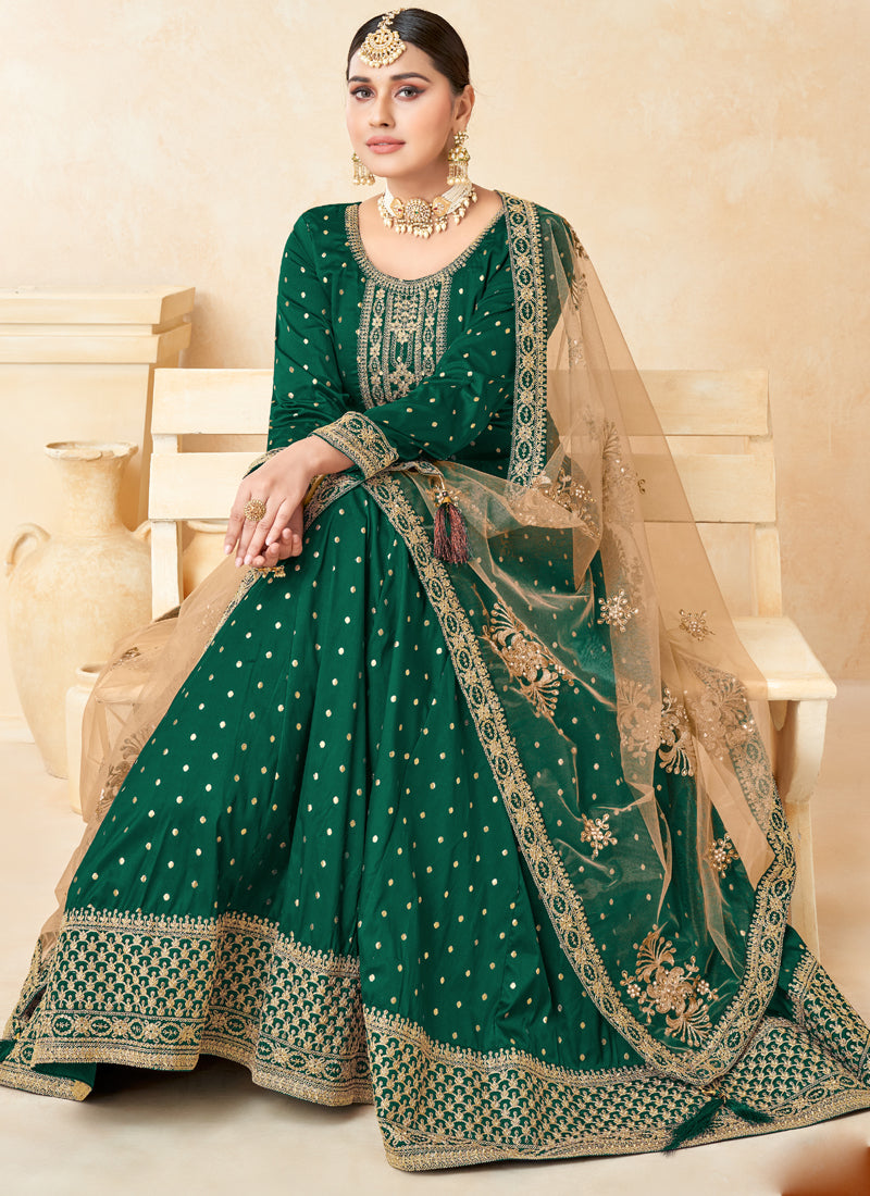 Designer Green Tafeta Silk Embroidery Anarkali Suit