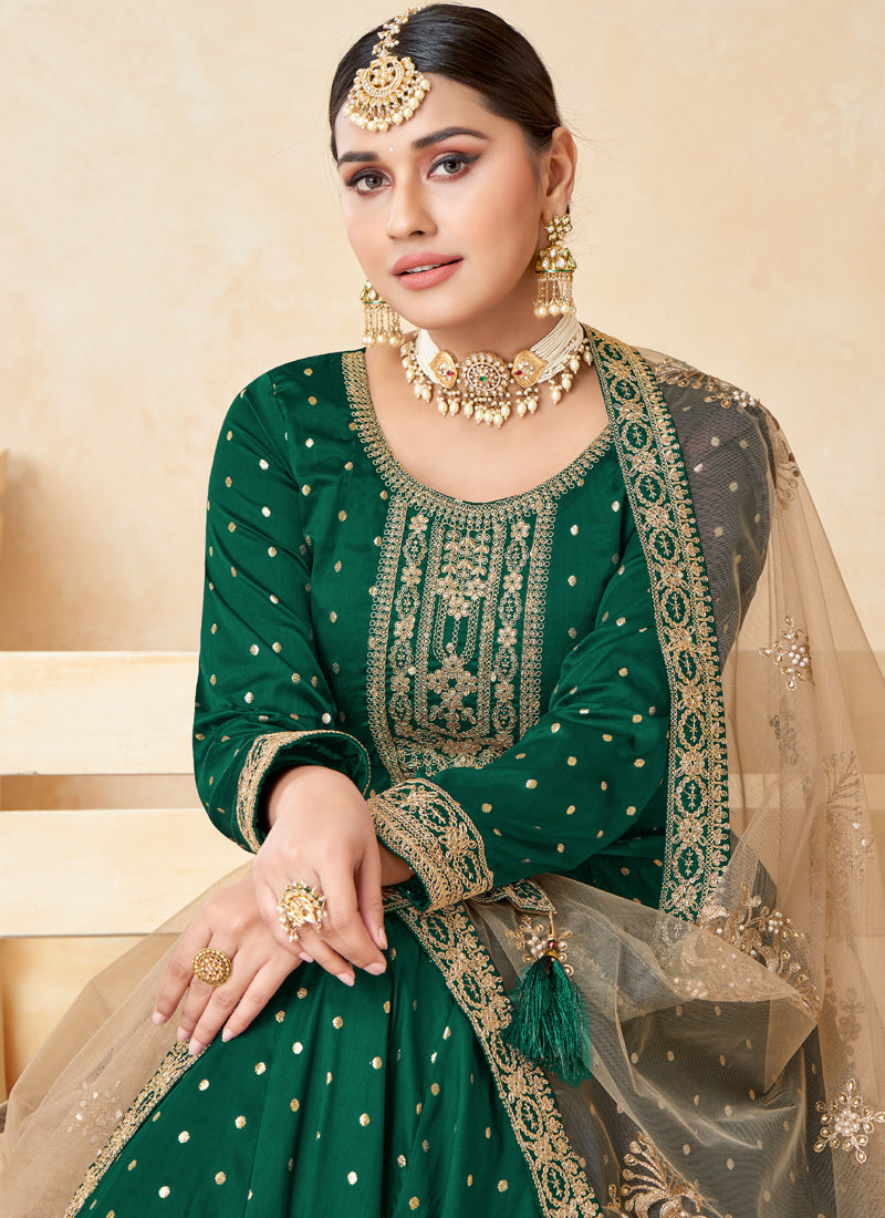 Designer Green Tafeta Silk Embroidery Anarkali Suit