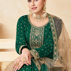 Designer Green Tafeta Silk Embroidery Anarkali Suit