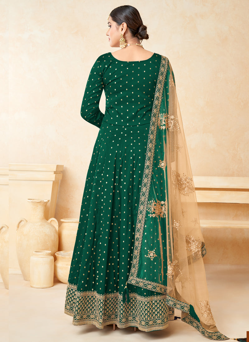 Designer Green Tafeta Silk Embroidery Anarkali Suit