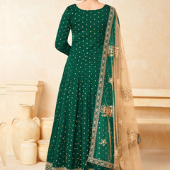 Designer Green Tafeta Silk Embroidery Anarkali Suit