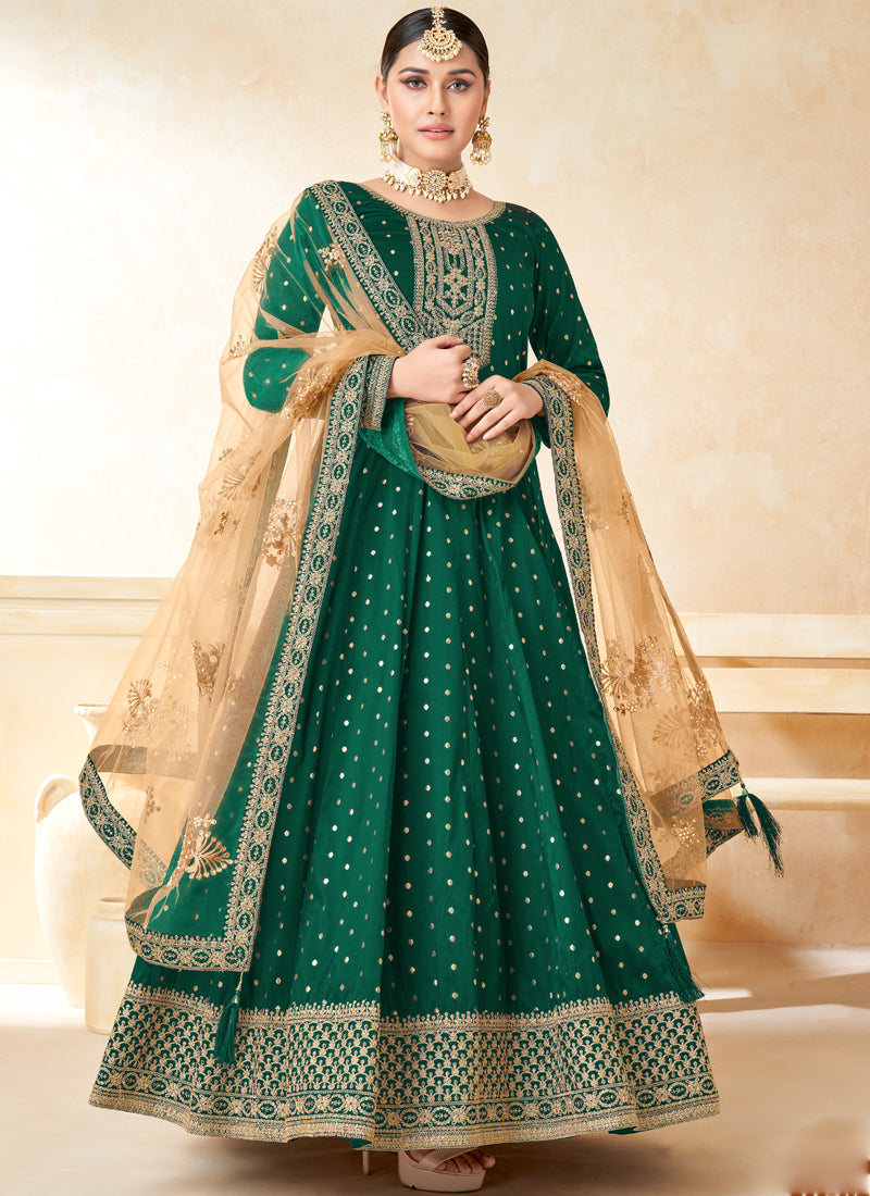 Designer Green Tafeta Silk Embroidery Anarkali Suit