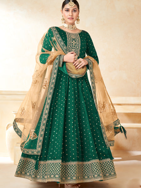 Designer Green Tafeta Silk Embroidery Anarkali Suit